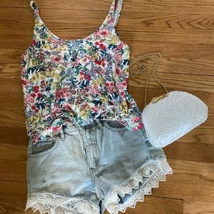 Free People Lace Trimmed Jean Shorts Size 25